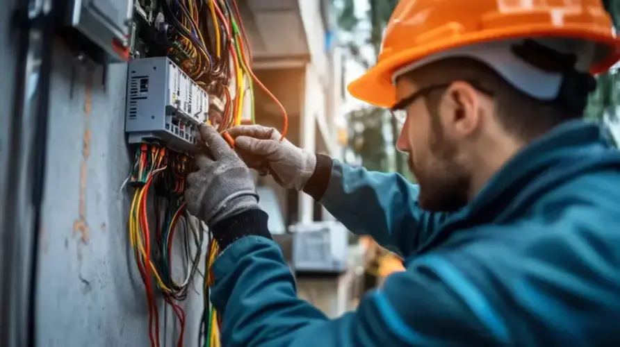 Elettricista durante un intervento di emergenza a Bergamo