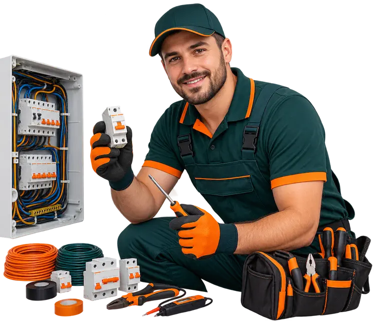 Elettricista al lavoro su un quadro elettrico durante un pronto intervento a Martinengo