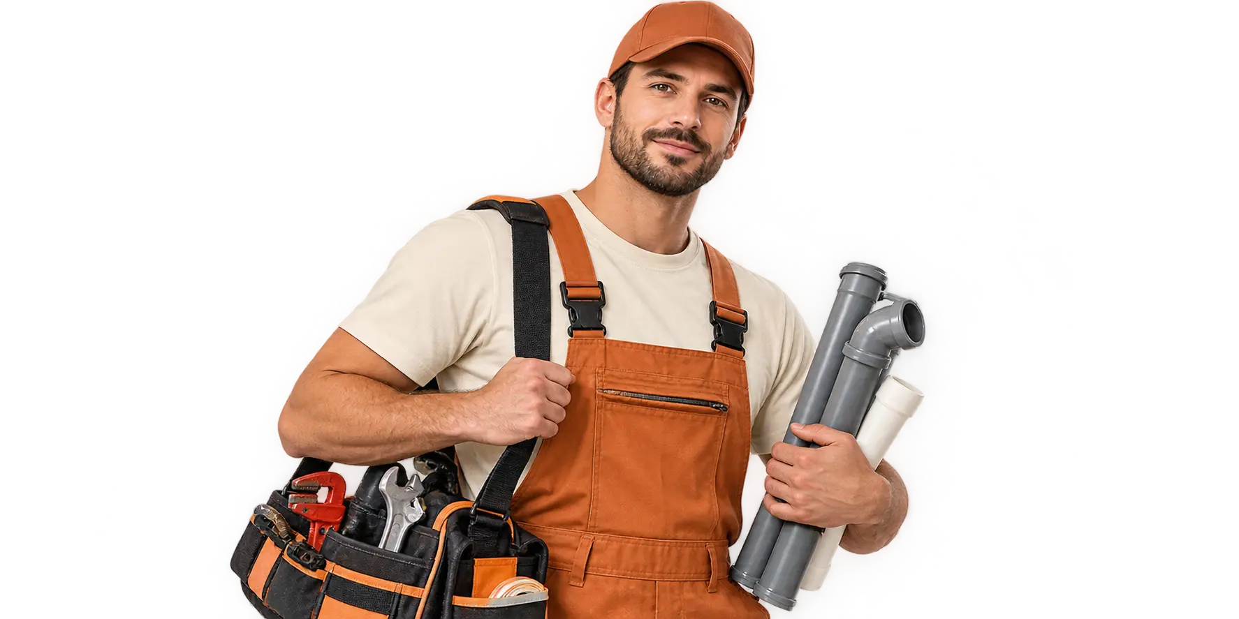 Idraulico al lavoro su una tubatura durante un pronto intervento a Stezzano
